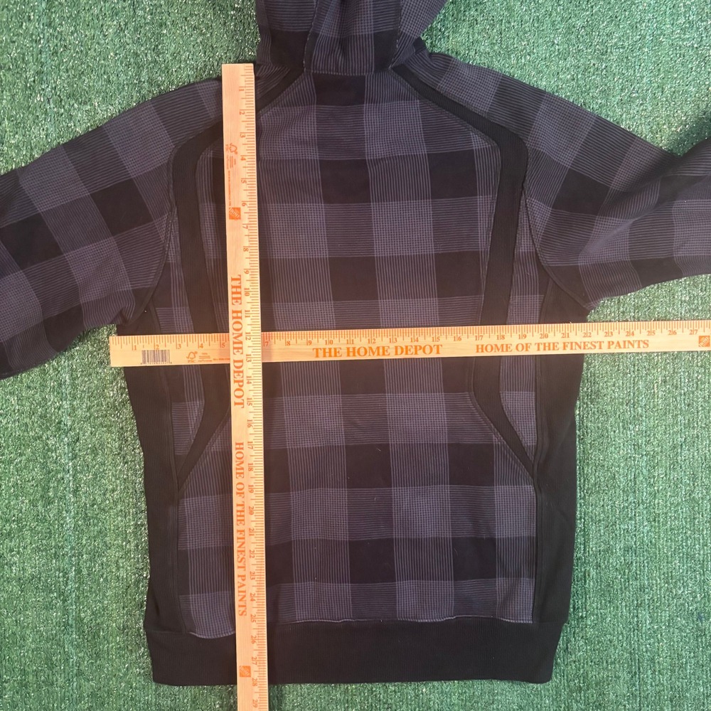 Lululemon Kung Fu Hoodie Mens Large grey Black Plaid Excellent Full Zip Fleece - Picture 5 of 5